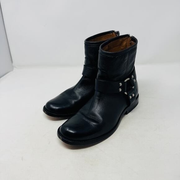 Frye Leather Moto Harness Biker Boots Black Ankle Zip Pull-On Style Size 6.5B - Picture 11 of 11